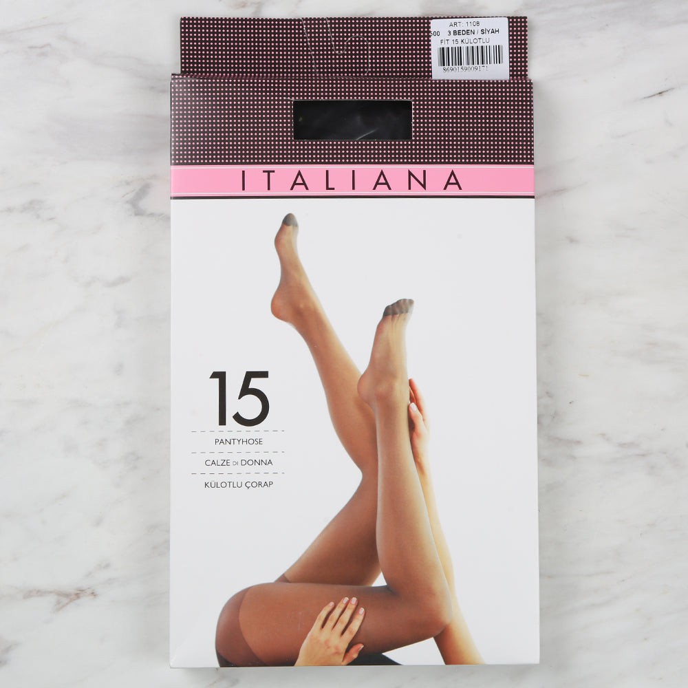 Italiana 1108 15 Denye Parlak Külotlu Çorap 3 Beden, Siyah 500